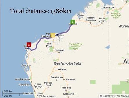 Broome to Exmouth map
